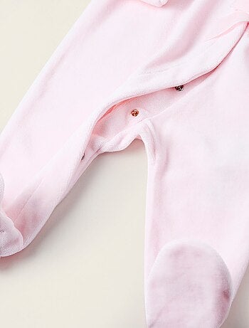 Grenouillère en Velours avec Nœud et Broderie Anglaise