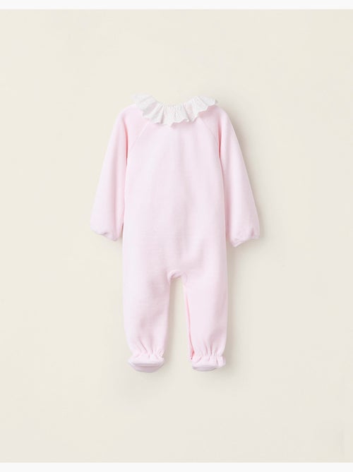 Grenouillère en Velours avec Nœud et Broderie Anglaise - Kiabi