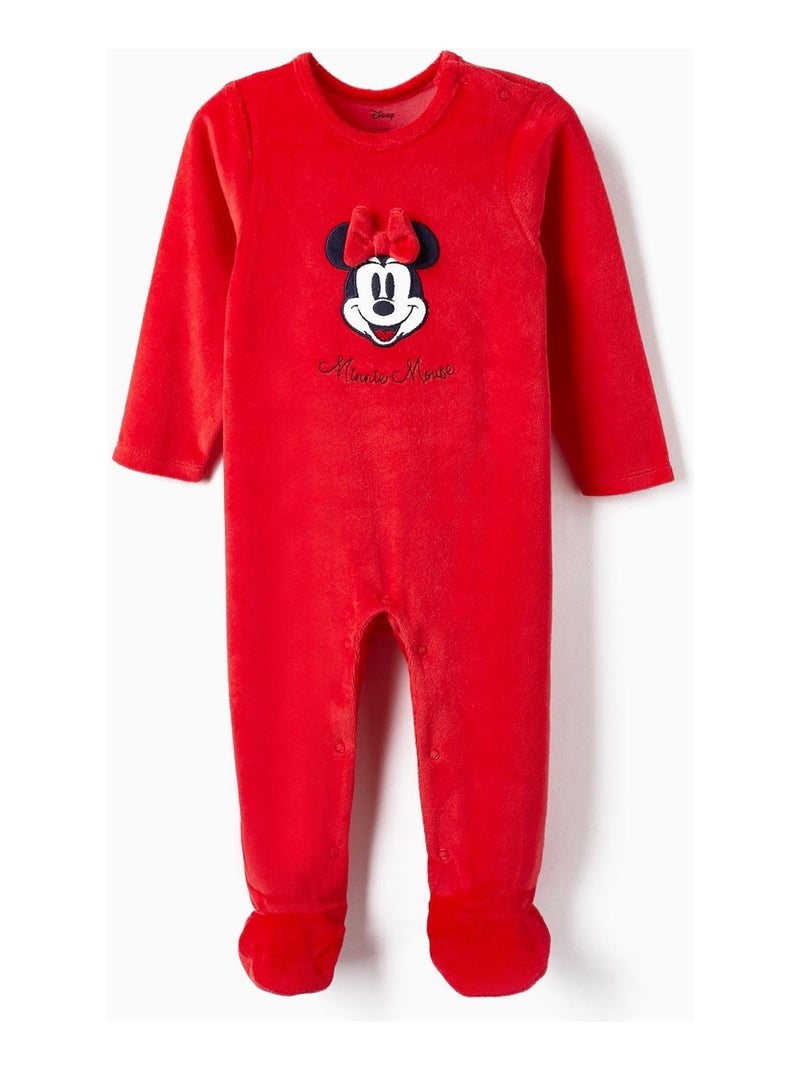 Grenouillère en velours avec nœud pour bébé fille 'Minnie'   MINNIE Rouge - Kiabi