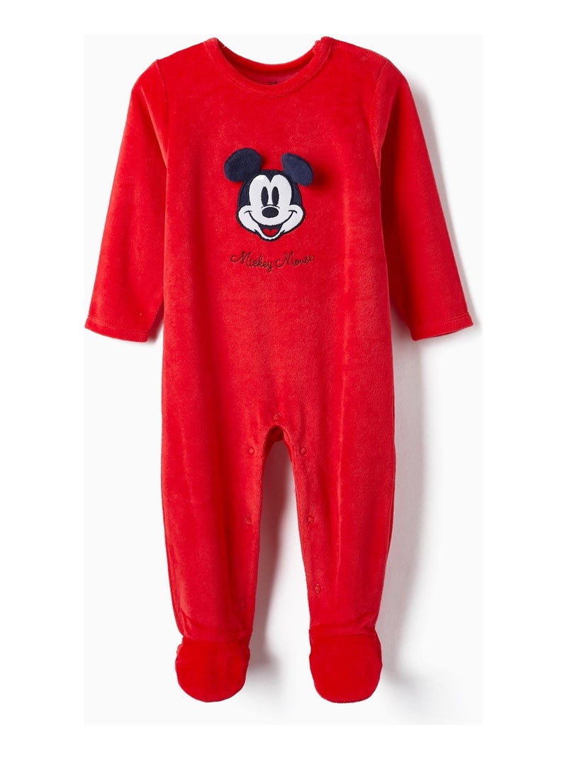 Grenouillère en velours avec oreilles pour bébé garçon 'Mickey'   MICKEY Rouge - Kiabi