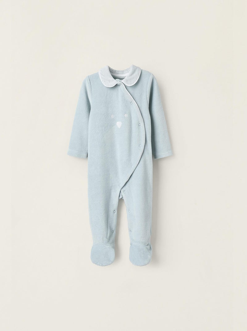 Grenouillère en velours bleu pour nouveau-née manches longues Cute Forest Bleu clair - Kiabi