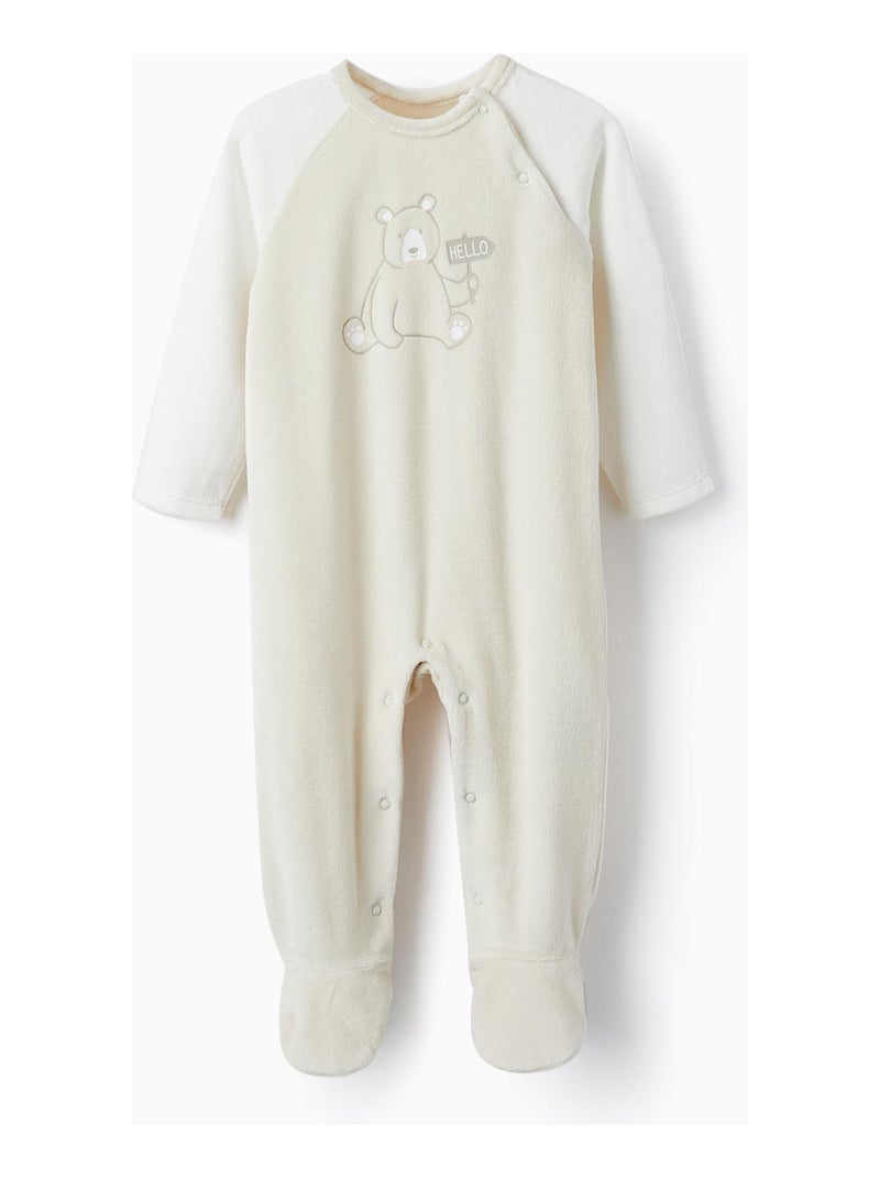 Grenouillère en velours pour bébé garçon 'Ours'   ESSENTIALS LINE Beige clair - Kiabi