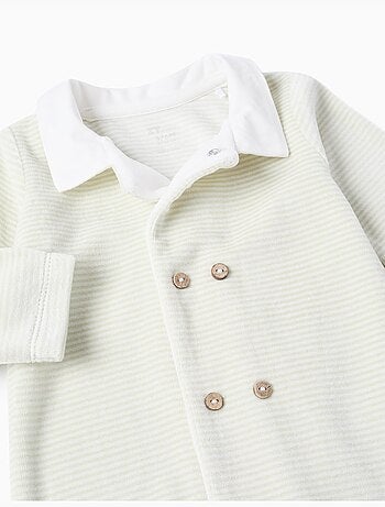 Grenouillère en velours rayée avec boutons