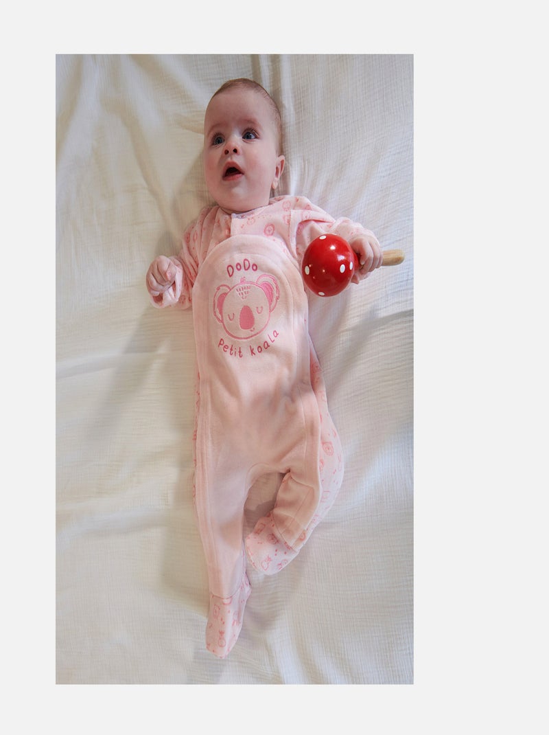 Grenouillère GENTIANE VELOURS RASE OUVERTURE DEVANT NAISSANCE Rose - Kiabi