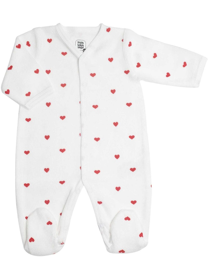 Grenouillère manches longues - Coeurs Blanc - Kiabi