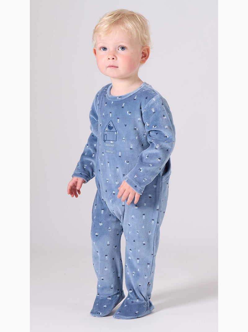 Grenouillère NICOLAÏ VELOURS RASE PONT DOS BEBE Bleu - Kiabi