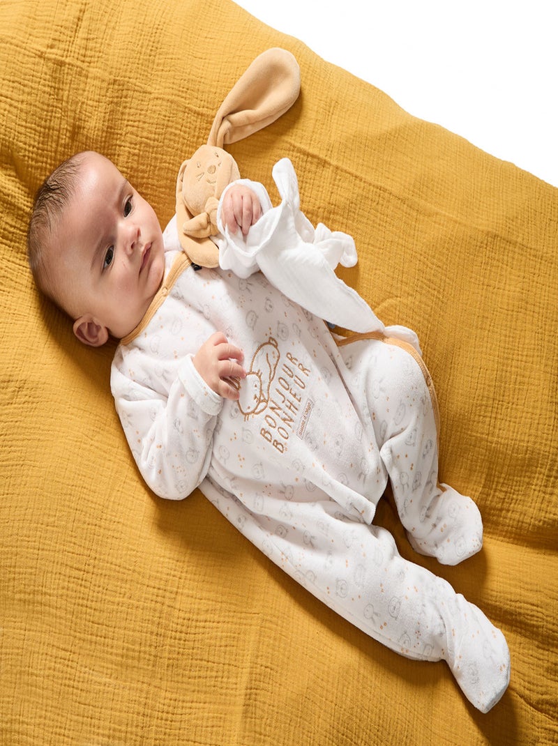 Grenouillère NOVENOË VELOURS RASE OUVERTURE DEVANT NAISSANCE Blanc - Kiabi