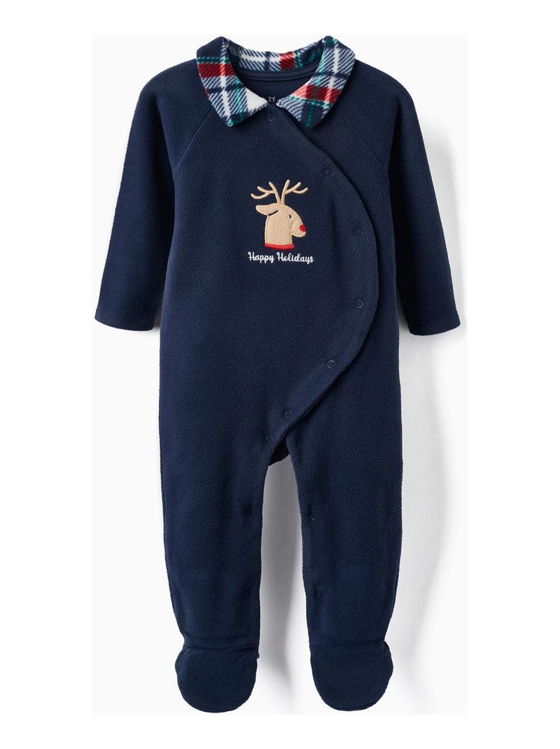 Grenouillère polaire avec pieds pour bébé 'Rodolphe - Joyeuses fêtes'   NOËL Bleu foncé - Kiabi