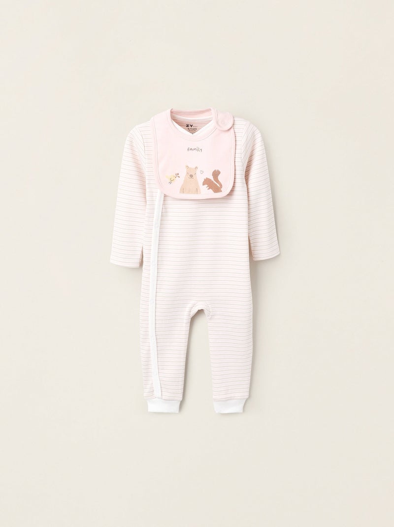 Grenouillère sans Pieds + Bavoir Rose clair - Kiabi