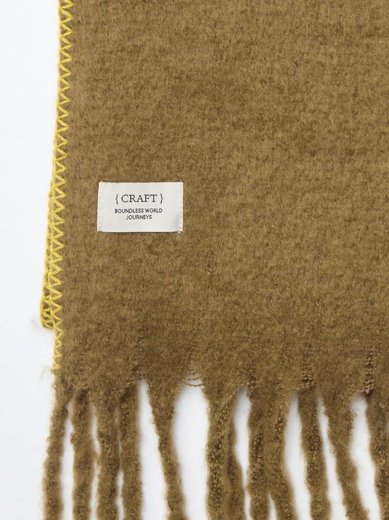 Grosse écharpe douce à franges Kaki - Kiabi