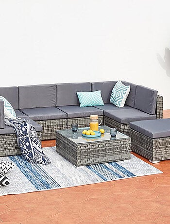 GUADALO Salon de jardin bas 8 places en résine & acier gris