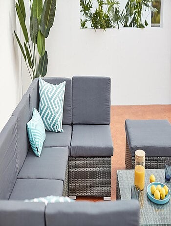 GUADALO Salon de jardin bas 8 places en résine & acier gris