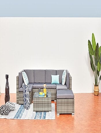 Guadalo Salon de jardin bas résine & acier Gris 8 places