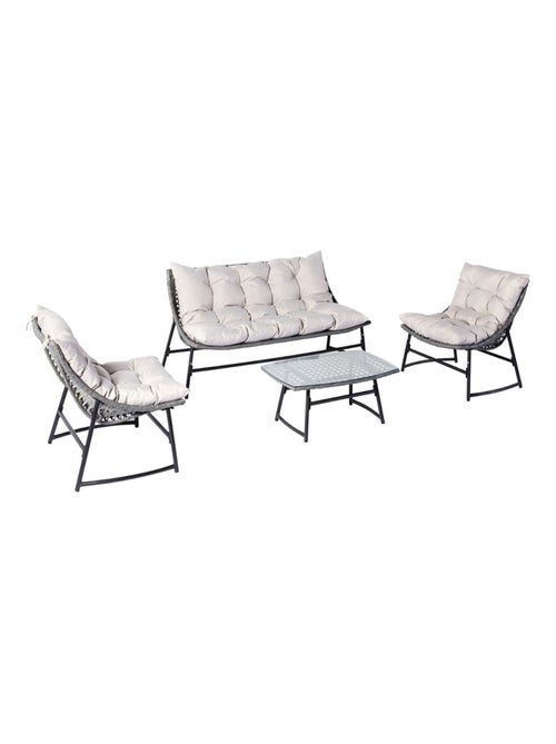 GUAHANA - Salon de jardin avec canapé, fauteuils et table basse rectangulaire gris en résine - Kiabi