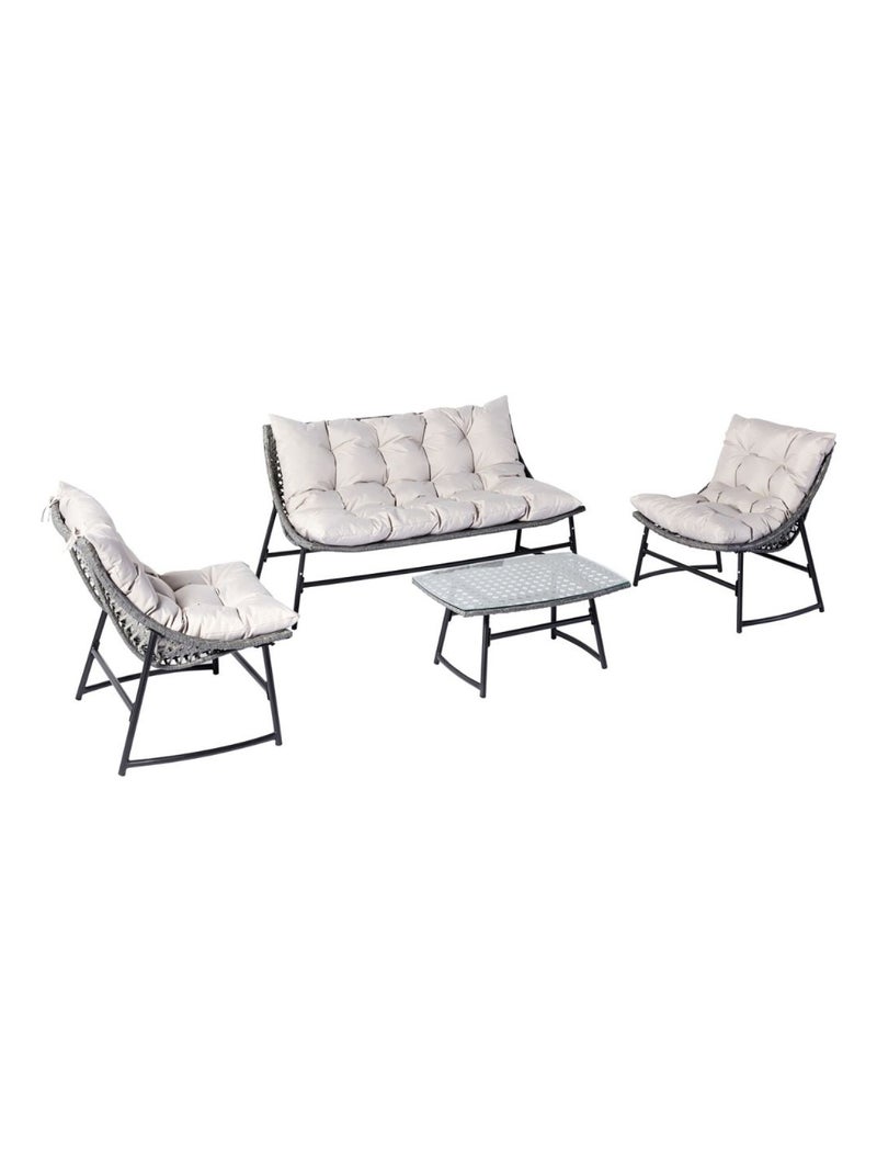 GUAHANA - Salon de jardin avec canapé, fauteuils et table basse rectangulaire gris en résine Gris - Kiabi