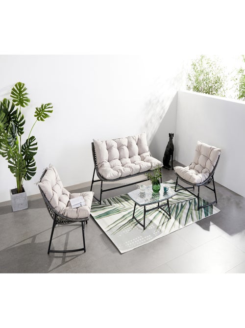 GUAHANA - Salon de jardin avec canapé, fauteuils et table basse rectangulaire gris en résine - Kiabi