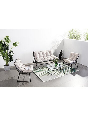 GUAHANA Salon de jardin bas 4 places en résine rotin & acier