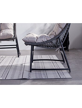 GUAHANA Salon de jardin bas 4 places en résine rotin & acier