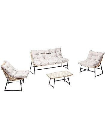 GUAHANA Salon de jardin bas 4 places en résine rotin & acier
