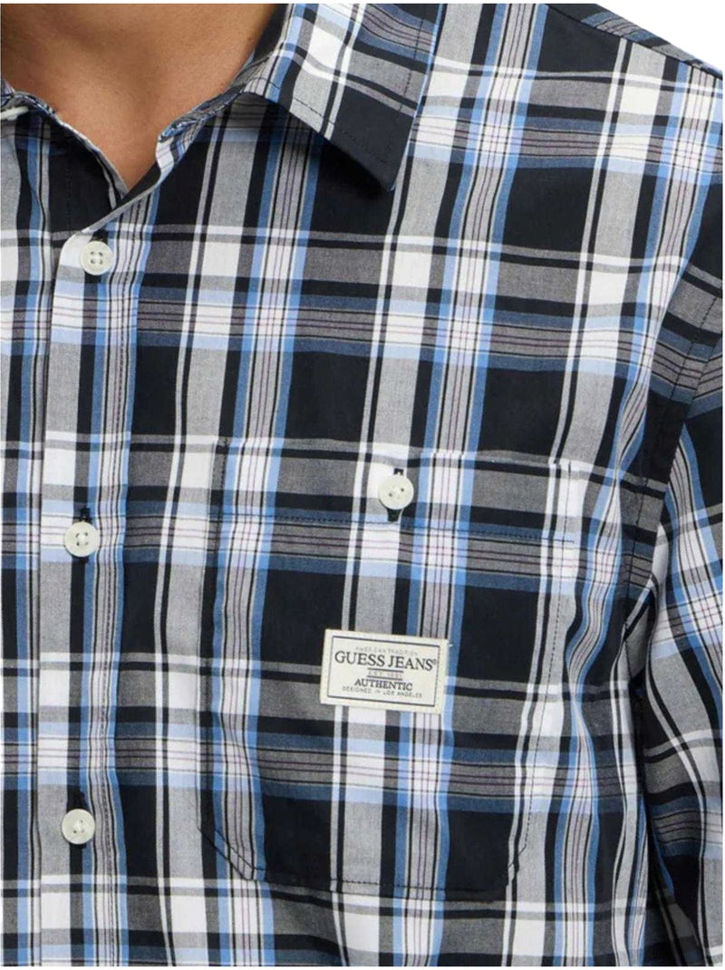 Guess - Chemise motif/style Logo brodé Bleu marine/Turquoise - Kiabi