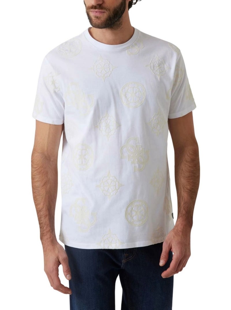 Guess - T-shirt motif/style Logo répété Blanc - Kiabi