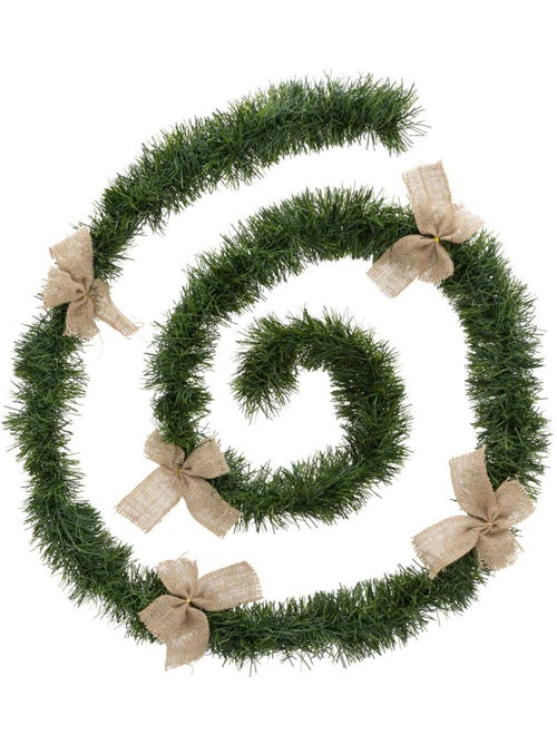 Guirlande de noël boa vert nœuds en jute 100x4x2.7m - Kiabi