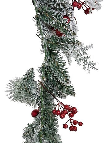 Guirlande floquée baies rouges long 1,8m blanc
