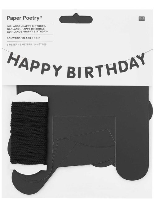 Guirlande Happy Birthday noire 5 m - Rico Design - Kiabi
