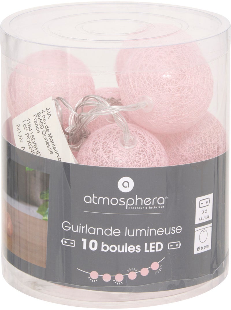 Guirlande LED 10 boules à pile TARA Rose clair - Kiabi