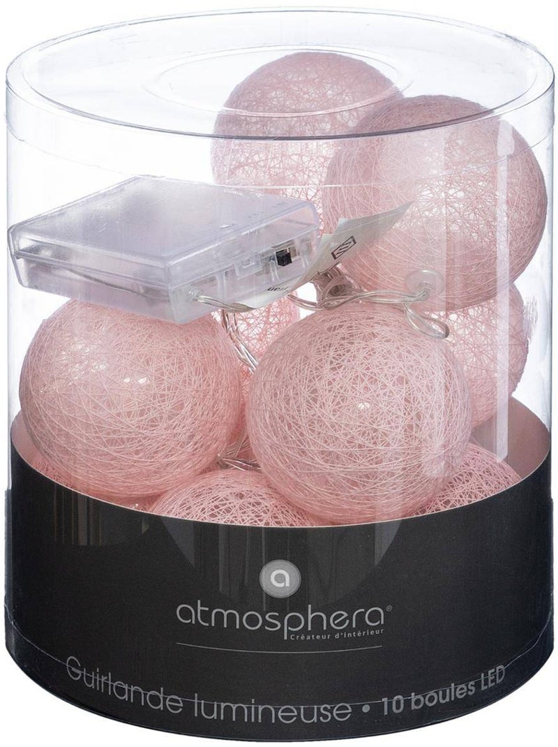 Guirlande led 10 boules à pile tara Rose clair - Kiabi
