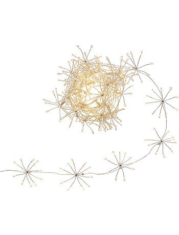 Guirlande lumineuse à pompons d'intérieur 4 m 400 led blanc chaud fil cuivre à piles