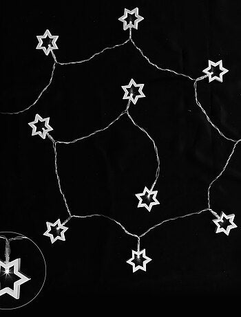 Guirlande Lumineuse LED Étoiles en Bois 10 LED Blanc Chaud