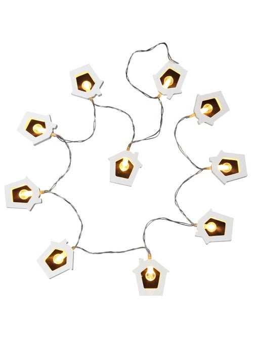Guirlande Lumineuse LED Maison en Bois 8 LED Blanc Chaud - Kiabi