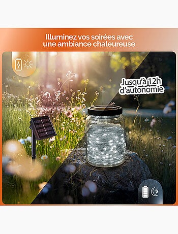 Guirlande solaire extérieure lumineuse jardin, terrasse - 12 m - Linxor