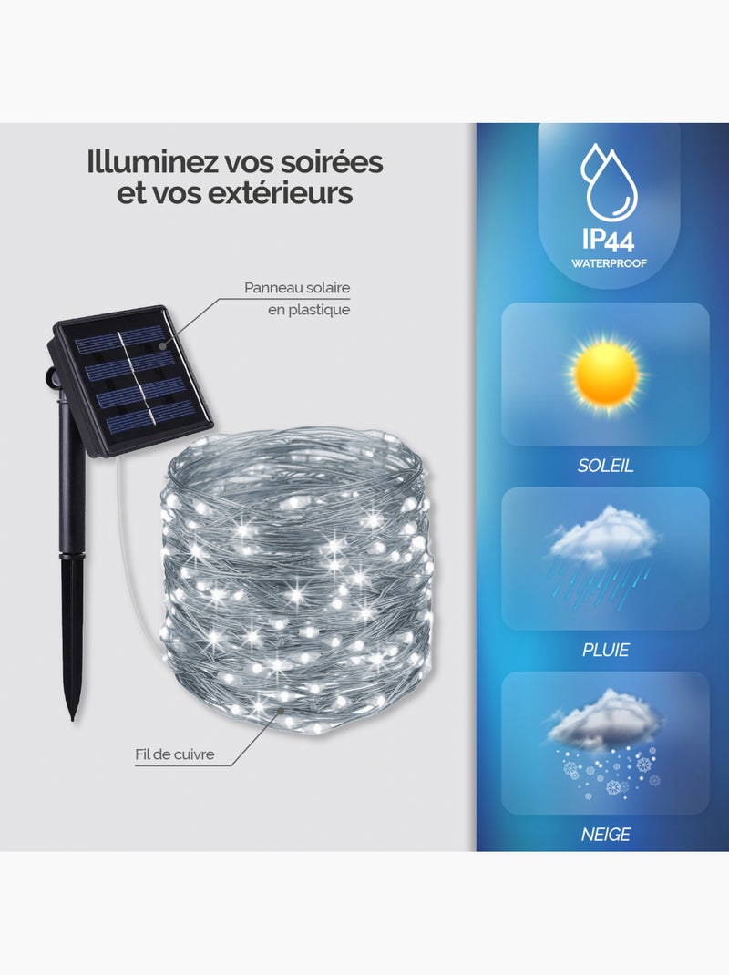 Guirlande solaire extérieure lumineuse jardin, terrasse - 7 m - Linxor Blanc froid - Kiabi