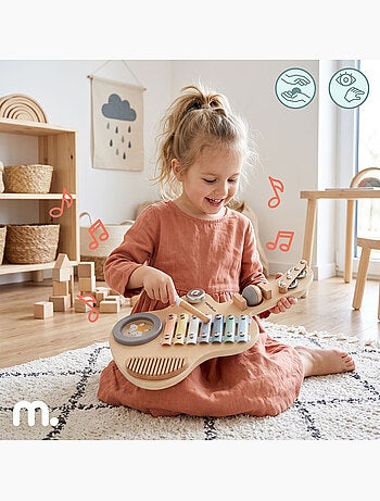 Guitare sensorielle bois enfant carillon tambour râpe baguette mamabrum