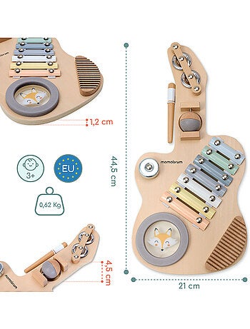 Guitare sensorielle bois enfant carillon tambour râpe baguette mamabrum