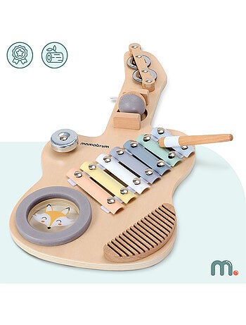 Guitare sensorielle bois enfant carillon tambour râpe baguette mamabrum