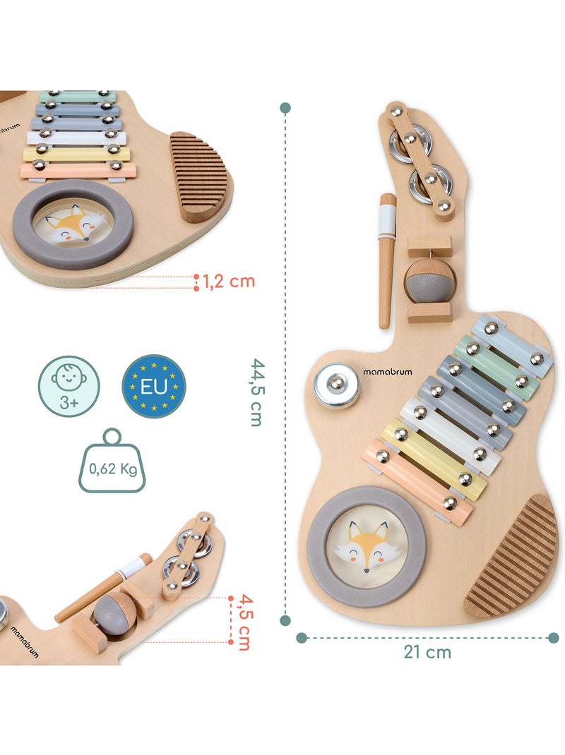 Guitare sensorielle bois enfant carillon tambour râpe baguette mamabrum N/A - Kiabi