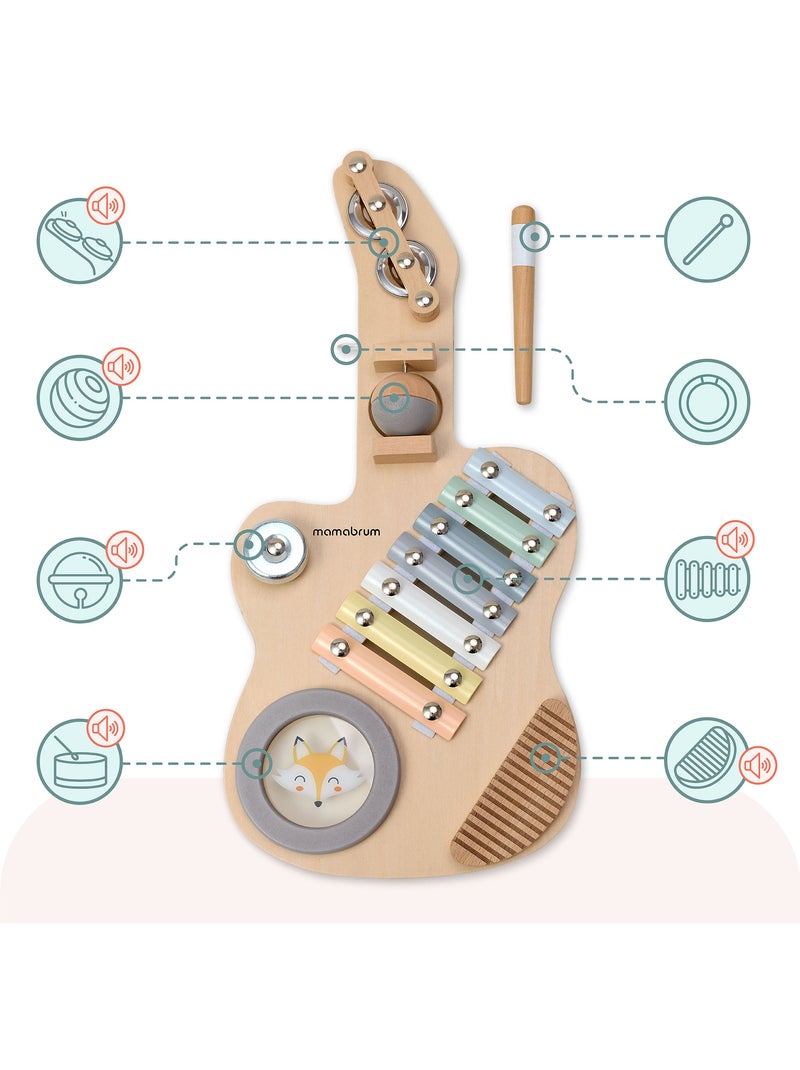 Guitare sensorielle bois enfant carillon tambour râpe baguette mamabrum N/A - Kiabi