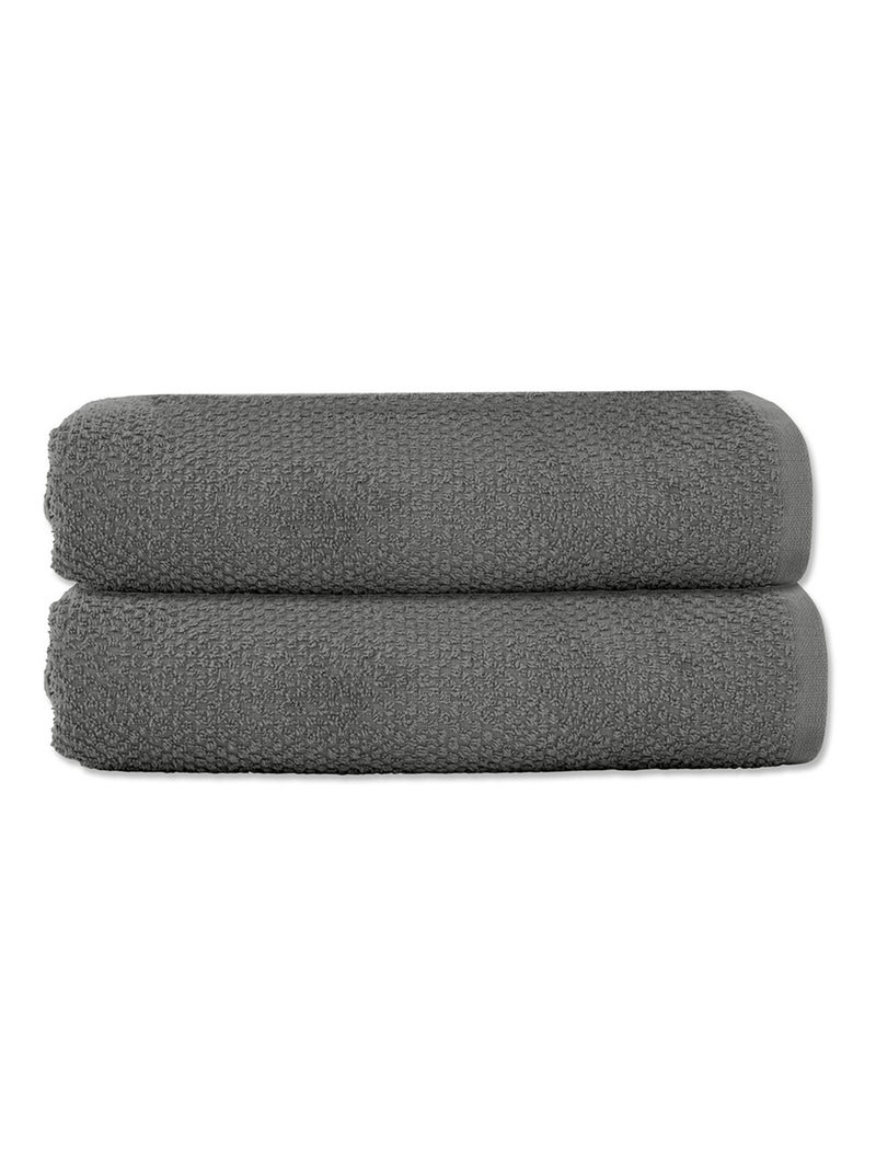 Guy Levasseur - Lot 2 serviettes de toilette 50x90 coton éponge gris anthracite - Kiabi