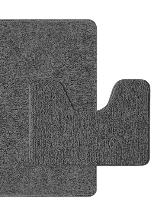 Guy Levasseur - Lot de 2 tapis de bain polyester  50x80cm +  50x40cm anthracite - Kiabi