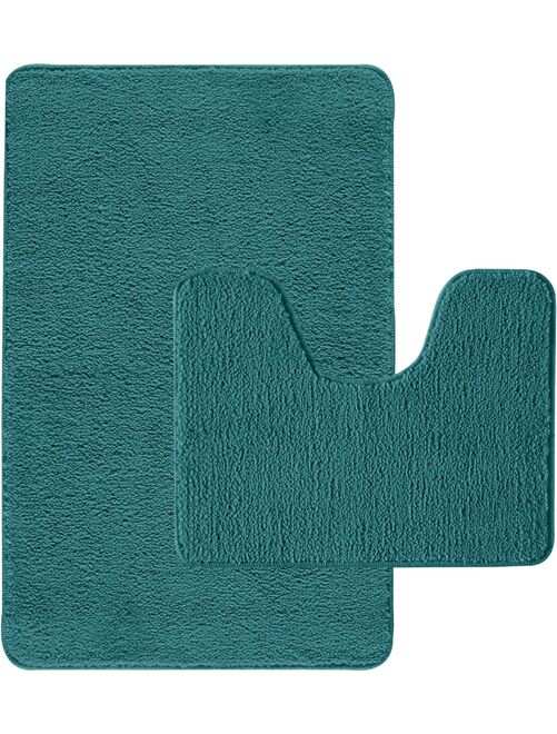 Guy Levasseur - Lot de 2 tapis de bain polyester  50x80cm +  50x40cm bleu paon - Kiabi