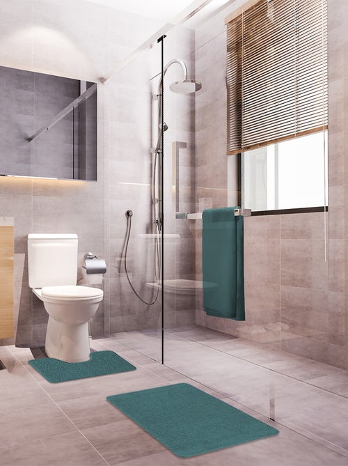 Guy Levasseur - Lot de 2 tapis de bain polyester 50x80cm + 50x40cm bleu paon - Kiabi