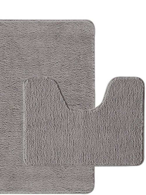 Guy Levasseur - Lot de 2 tapis de bain polyester 50x80cm + 50x40cm gris - Kiabi