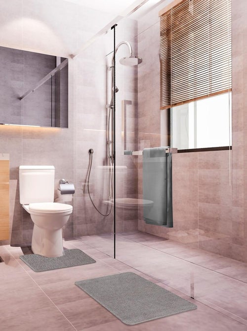 Guy Levasseur - Lot de 2 tapis de bain polyester 50x80cm + 50x40cm gris - Kiabi