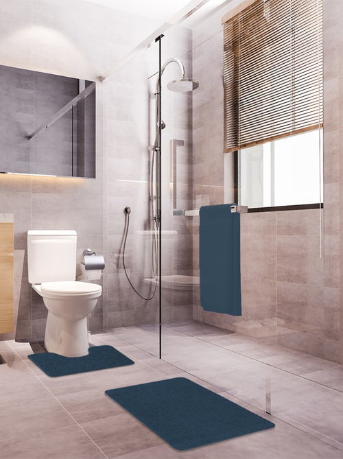 Guy Levasseur - Lot de 2 tapis de bain polyester 50x80cm + 50x40cm marine - Kiabi