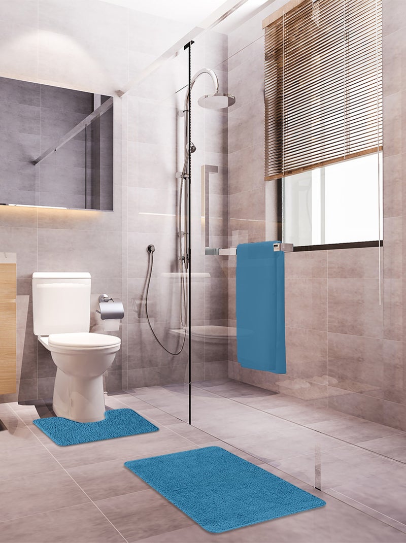 Guy Levasseur - Lot de 2 tapis de bain polyester 50x80cm + 50x40cm pacifique Noir Bleu ciel Noir - Kiabi