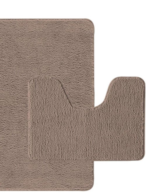 Guy Levasseur - Lot de 2 tapis de bain polyester 50x80cm + 50x40cm taupe - Kiabi