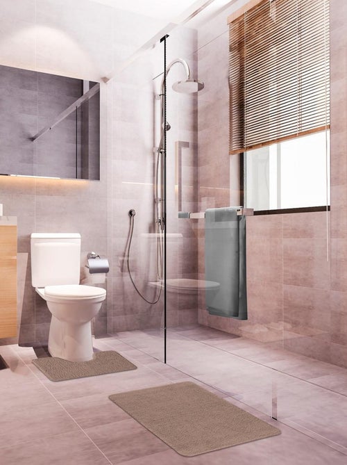 Guy Levasseur - Lot de 2 tapis de bain polyester 50x80cm + 50x40cm taupe - Kiabi